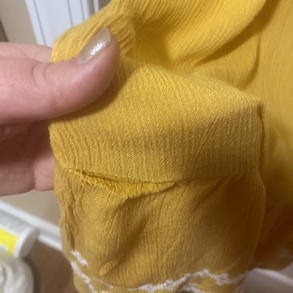 New Directions Embroidered Mustard Gauze Blouse with Bell Sleeves - Picture 7 of 7